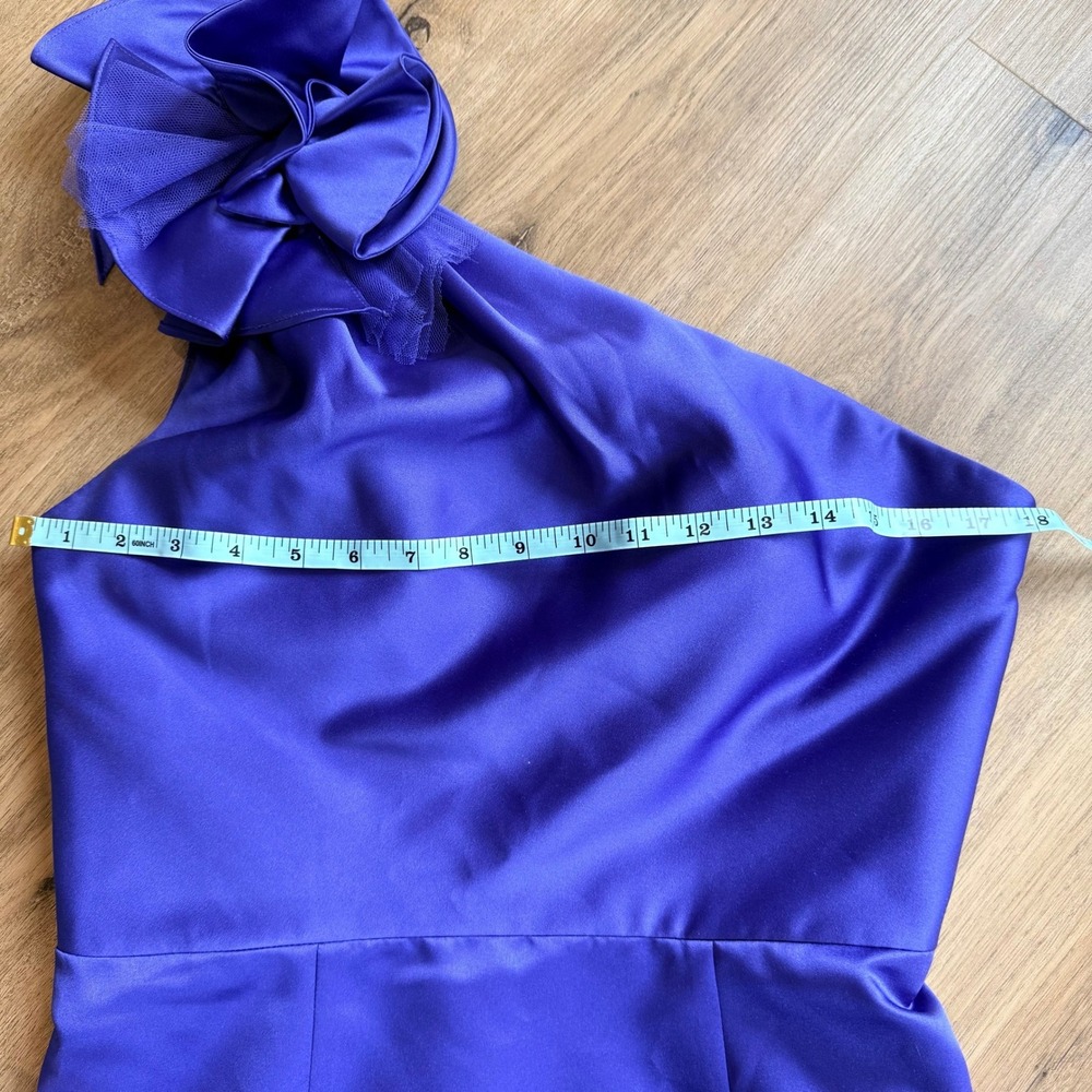 Badgley Mischka Purple One Shoulder Rosette Satin Cocktail Dress Size 8 - Picture 3 of 8